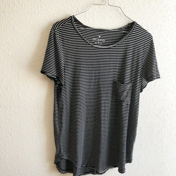 American Eagle Outfitters Tops - American Eagle Black and White Striped Tee Size M